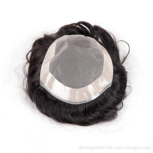 Stock Natural Black 100% Human Hair 130%-- 180% Density Virgin Human Hair Mens Toupee